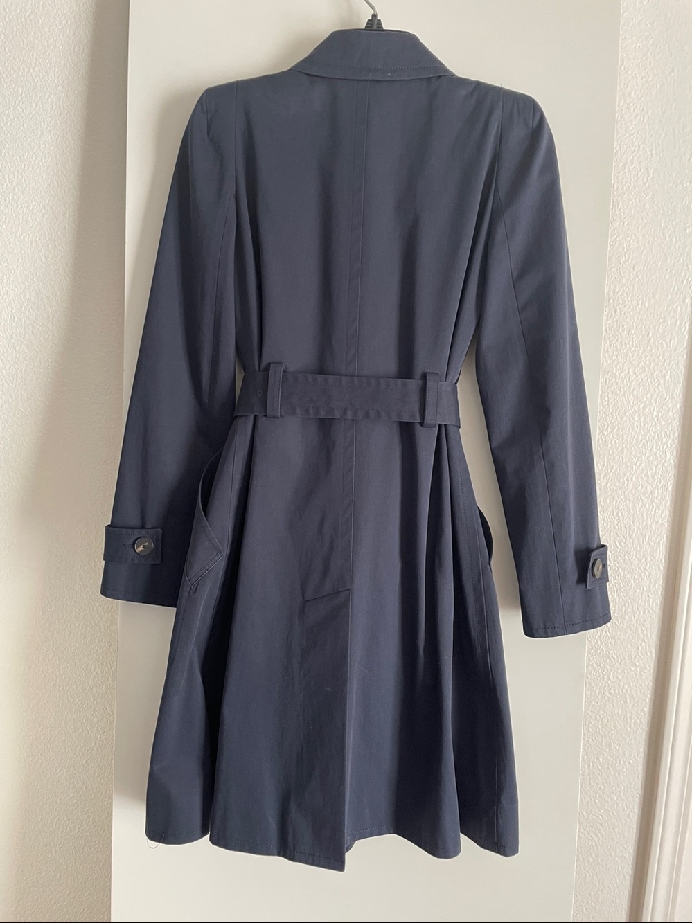 Gerard Darel Cotton Classic Trench Coat Navy Double Breasted Belted Lined - Picture 2 of 8